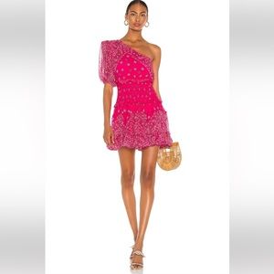 Rococo sand Romani one shoulder pink bandana print dress medium